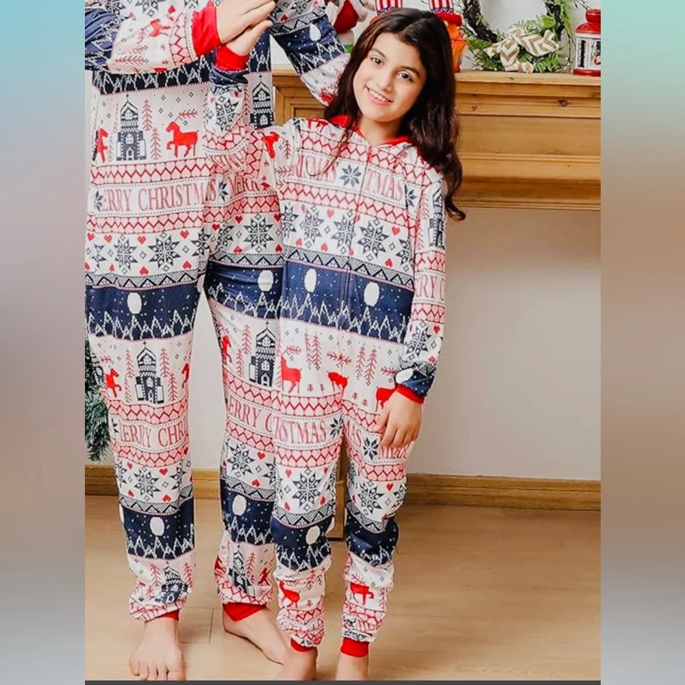 NEW Hooded Onesie Christmas Pajamas Kids 2/3